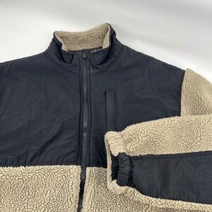 GAP Reversible Sherpa Fleece Jacket Men's L Tan Black Nylon Full Zip Outdoor Y2K